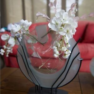 Elegant Glass Vase with White Floral Accents